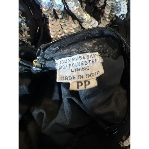 Vintage Scala silk black white beaded sequin short formal cocktail dress size PP - Picture 11 of 11